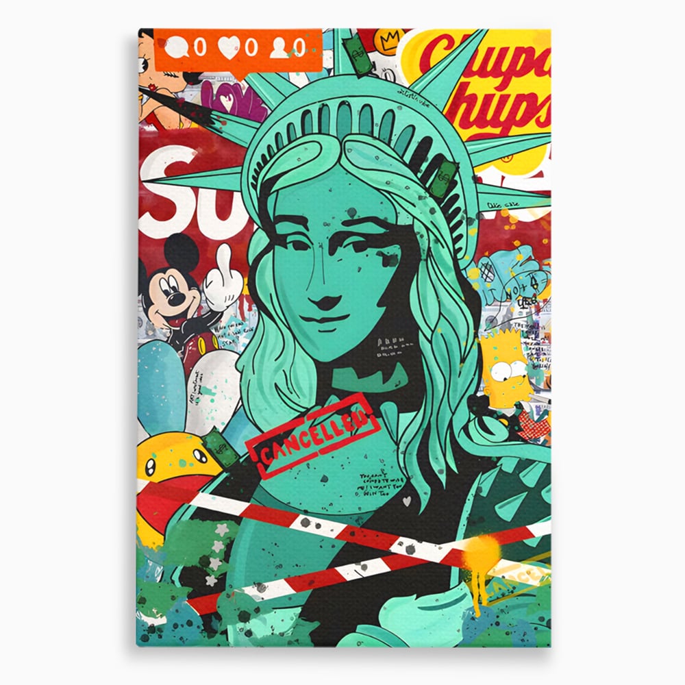 Tablou canvas cu tablou canvas cu statuia libertatii in stil grafitti, fara rama, pe sasiu de lemn